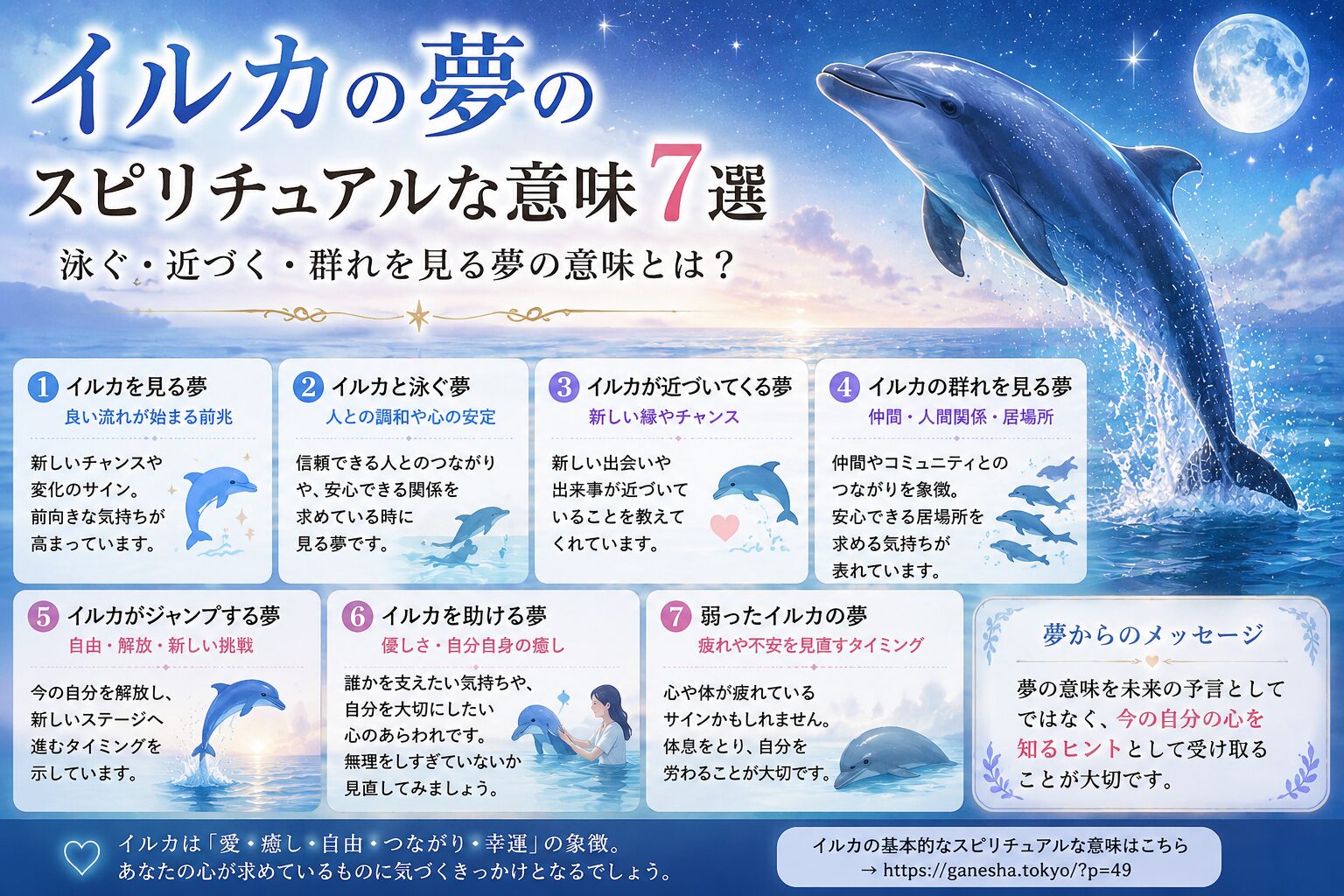 イルカの夢のスピリチュアルな意味7選｜泳ぐ・近づく・群れを見る夢の意味とは？