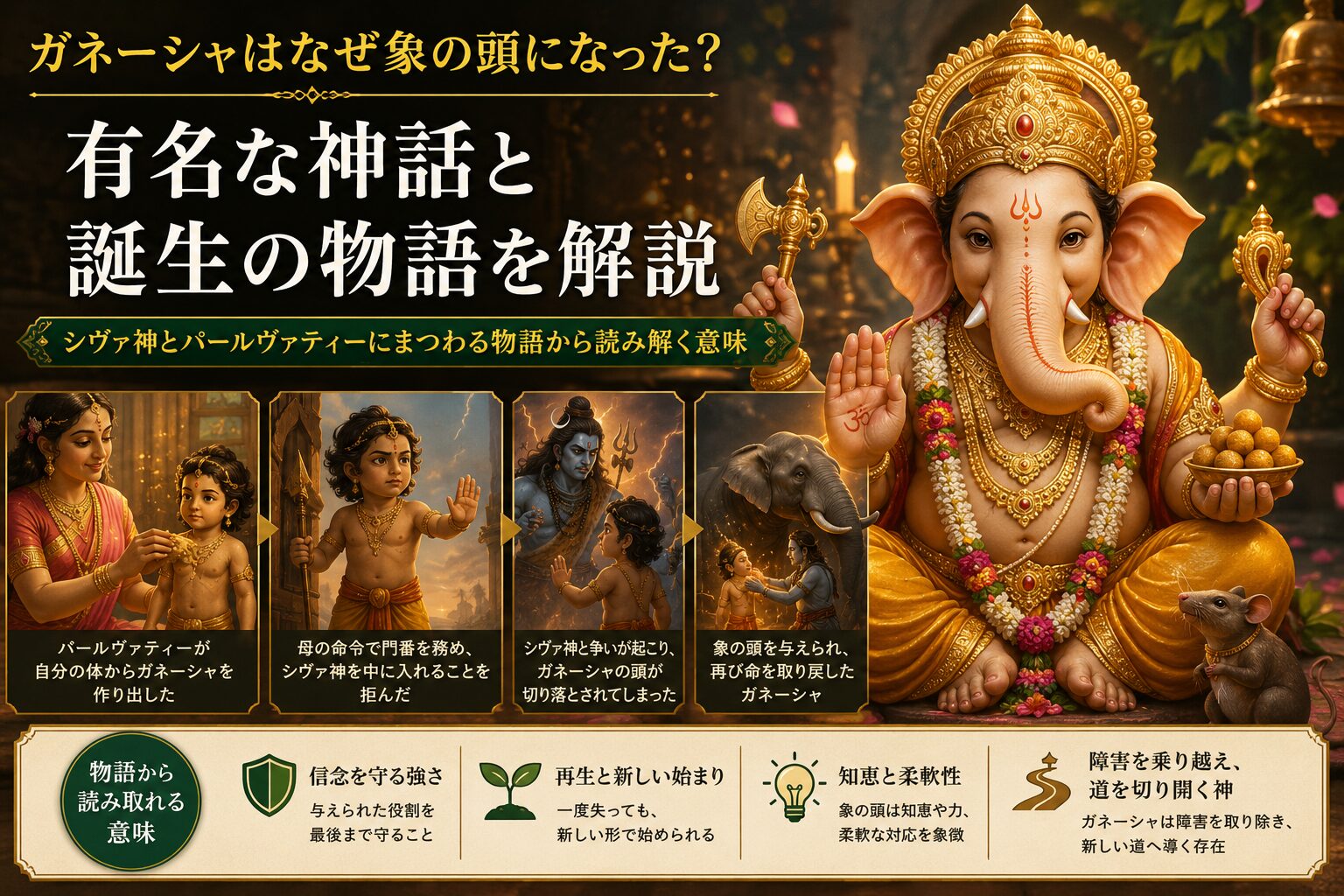 ガネーシャはなぜ象の頭になった？有名な神話と誕生の物語をわかりやすく解説
