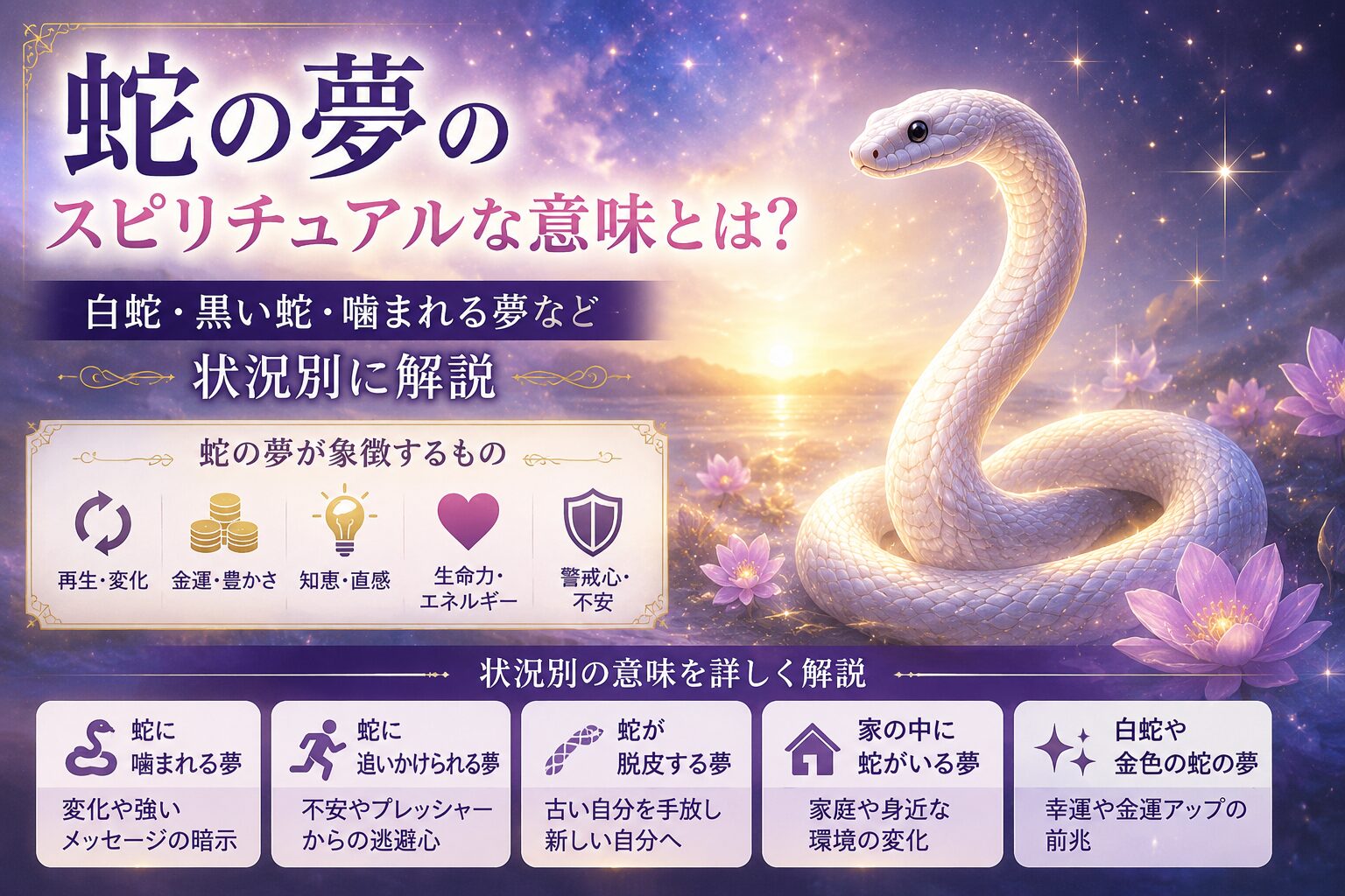 蛇の夢のスピリチュアルな意味とは？白蛇・黒い蛇・噛まれる夢など状況別に解説
